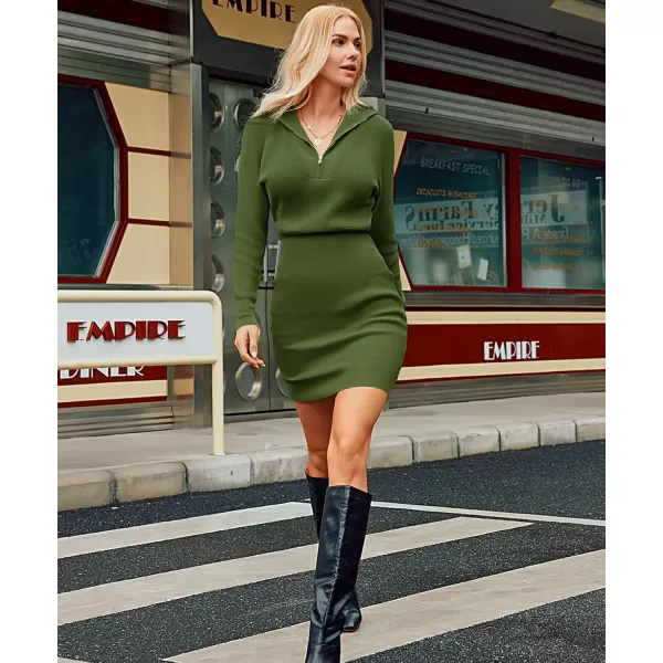 imageGRACE KARIN Womens Bodycon Mini Knit Sweater Dress 2024 V Neck Pullover Plus Size DressArmy Green