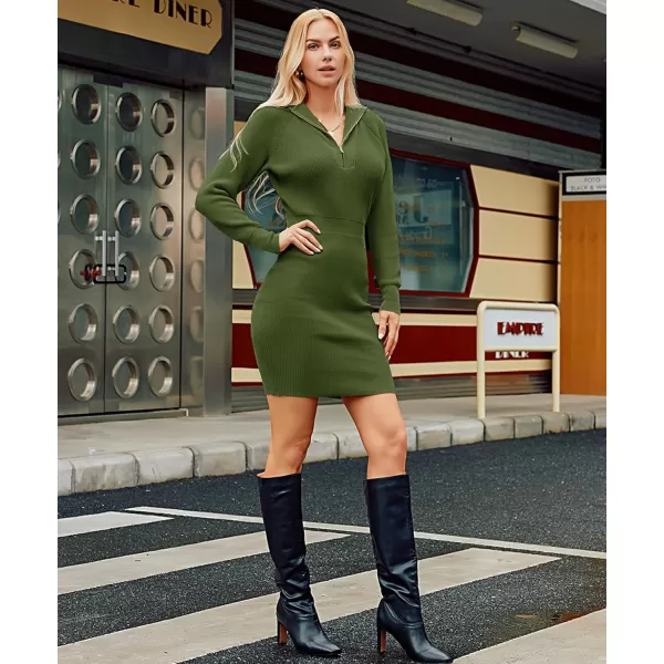 imageGRACE KARIN Womens Bodycon Mini Knit Sweater Dress 2024 V Neck Pullover Plus Size DressArmy Green