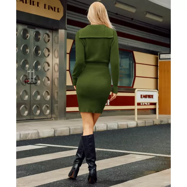 imageGRACE KARIN Womens Bodycon Mini Knit Sweater Dress 2024 V Neck Pullover Plus Size DressArmy Green