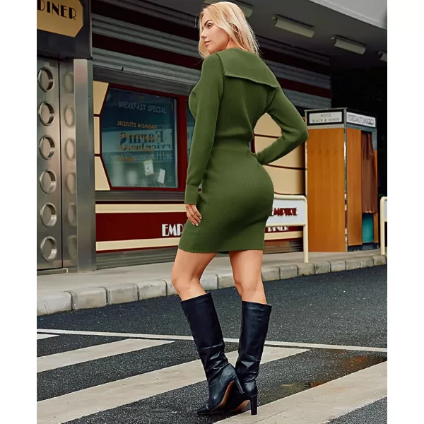 imageGRACE KARIN Womens Bodycon Mini Knit Sweater Dress 2024 V Neck Pullover Plus Size DressArmy Green