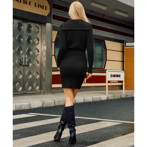 imageGRACE KARIN Womens Bodycon Mini Knit Sweater Dress 2024 V Neck Pullover Plus Size DressBlack