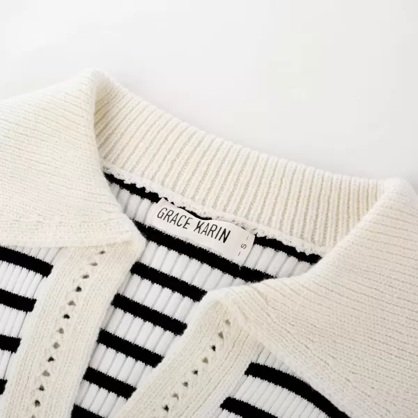 imageGRACE KARIN Womens Fall Striped Knit Pullover Casual Sweater Dress Sexy V Neck Bodycon Lapel Collar Long Sleeve Midi DressesWhite