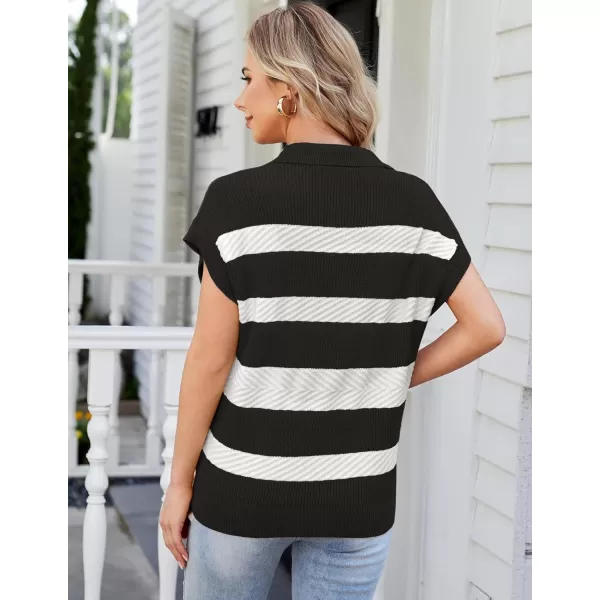 imageGRACE KARIN Womens Sleeveless Half Zip Sweaters Vest Summer Short Sleeve Sweater Casual Knit Pullover S2XLBlack Stripe