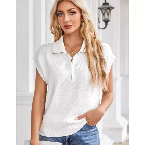 imageGRACE KARIN Womens Sleeveless Half Zip Sweaters Vest Summer Short Sleeve Sweater Casual Knit Pullover S2XLWhite