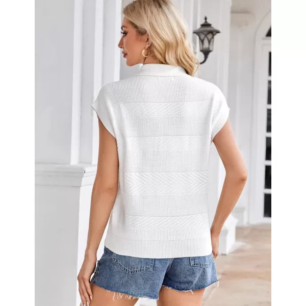 imageGRACE KARIN Womens Sleeveless Half Zip Sweaters Vest Summer Short Sleeve Sweater Casual Knit Pullover S2XLWhite