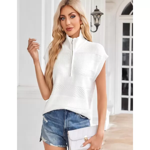 imageGRACE KARIN Womens Sleeveless Half Zip Sweaters Vest Summer Short Sleeve Sweater Casual Knit Pullover S2XLWhite