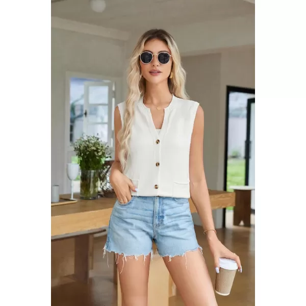 imageGRACE KARIN Womens Sweater Vest Summer Sleeveless Knitted Tank Tops Casual V Neck Button Down Fashion Vest for WomenIvory