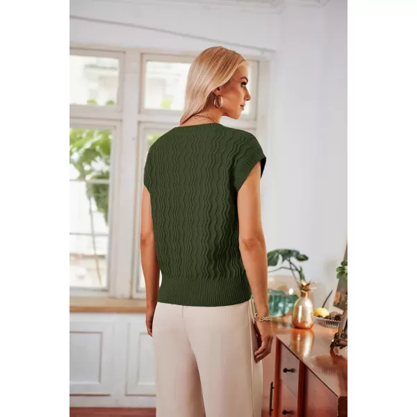 imageGRACE KARIN Womens V Neck Sweater Vest Ribbed Knit Casual Cap Sleeve Loose Fit Pullover Tops Fall Clothes 2024Army Green