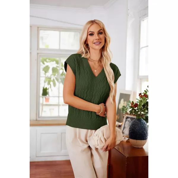 imageGRACE KARIN Womens V Neck Sweater Vest Ribbed Knit Casual Cap Sleeve Loose Fit Pullover Tops Fall Clothes 2024Army Green