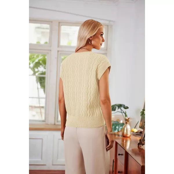 imageGRACE KARIN Womens V Neck Sweater Vest Ribbed Knit Casual Cap Sleeve Loose Fit Pullover Tops Fall Clothes 2024Beige