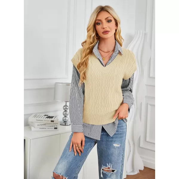 imageGRACE KARIN Womens V Neck Sweater Vest Ribbed Knit Casual Cap Sleeve Loose Fit Pullover Tops Fall Clothes 2024Beige