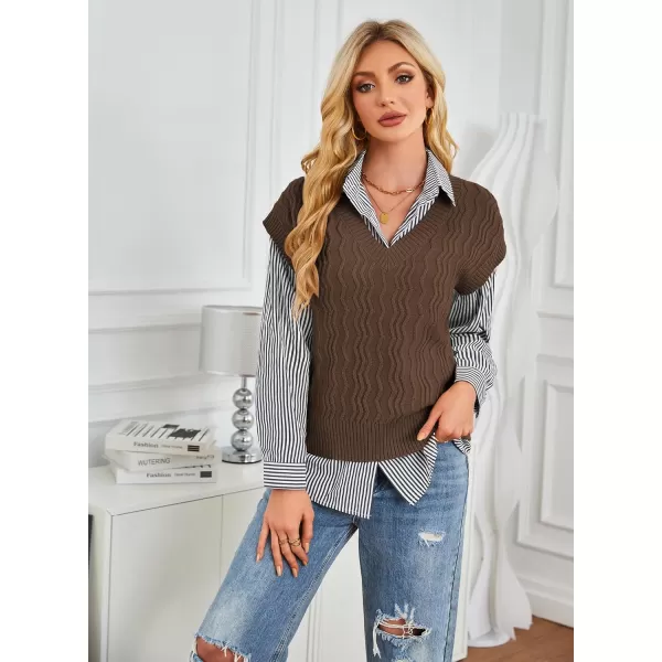 imageGRACE KARIN Womens V Neck Sweater Vest Ribbed Knit Casual Cap Sleeve Loose Fit Pullover Tops Fall Clothes 2024Brown