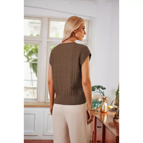 imageGRACE KARIN Womens V Neck Sweater Vest Ribbed Knit Casual Cap Sleeve Loose Fit Pullover Tops Fall Clothes 2024Brown