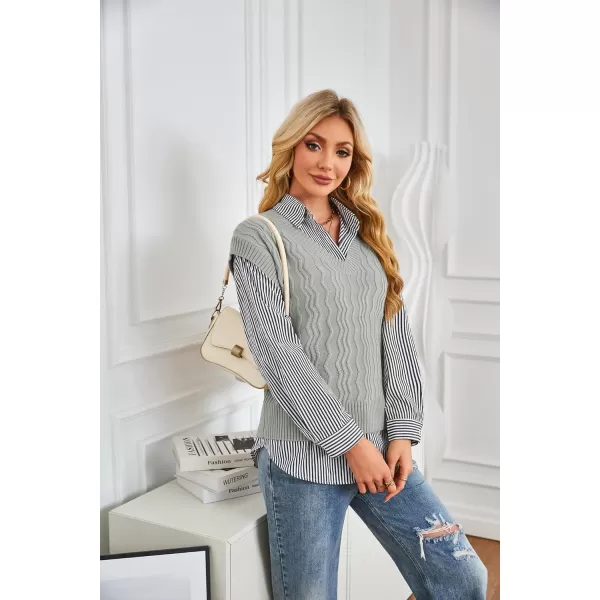 imageGRACE KARIN Womens V Neck Sweater Vest Ribbed Knit Casual Cap Sleeve Loose Fit Pullover Tops Fall Clothes 2024Grey