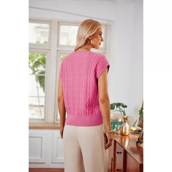 imageGRACE KARIN Womens V Neck Sweater Vest Ribbed Knit Casual Cap Sleeve Loose Fit Pullover Tops Fall Clothes 2024Pink