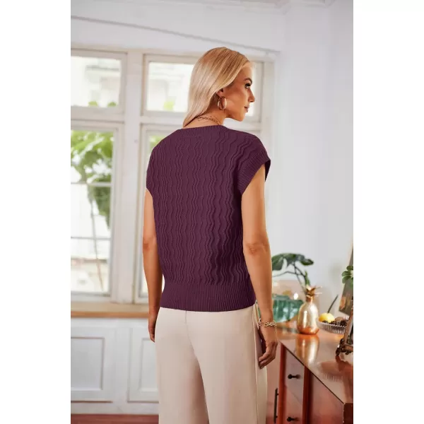 imageGRACE KARIN Womens V Neck Sweater Vest Ribbed Knit Casual Cap Sleeve Loose Fit Pullover Tops Fall Clothes 2024Purple