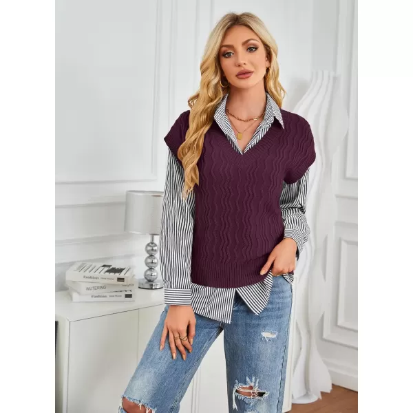 imageGRACE KARIN Womens V Neck Sweater Vest Ribbed Knit Casual Cap Sleeve Loose Fit Pullover Tops Fall Clothes 2024Purple