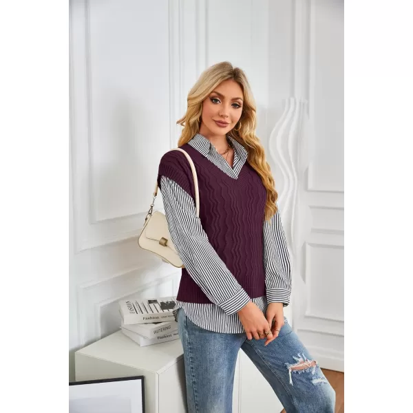 imageGRACE KARIN Womens V Neck Sweater Vest Ribbed Knit Casual Cap Sleeve Loose Fit Pullover Tops Fall Clothes 2024Purple