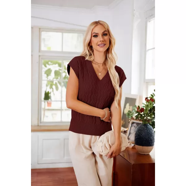 imageGRACE KARIN Womens V Neck Sweater Vest Ribbed Knit Casual Cap Sleeve Loose Fit Pullover Tops Fall Clothes 2024Wine Red