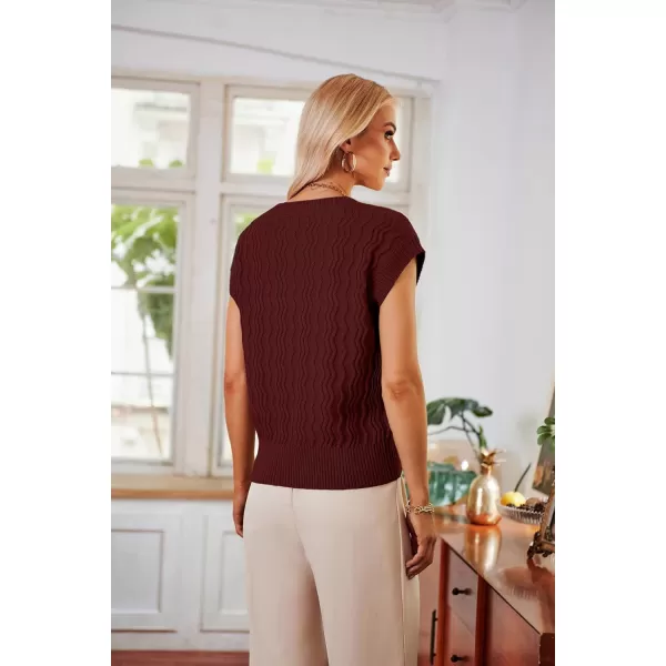 imageGRACE KARIN Womens V Neck Sweater Vest Ribbed Knit Casual Cap Sleeve Loose Fit Pullover Tops Fall Clothes 2024Wine Red