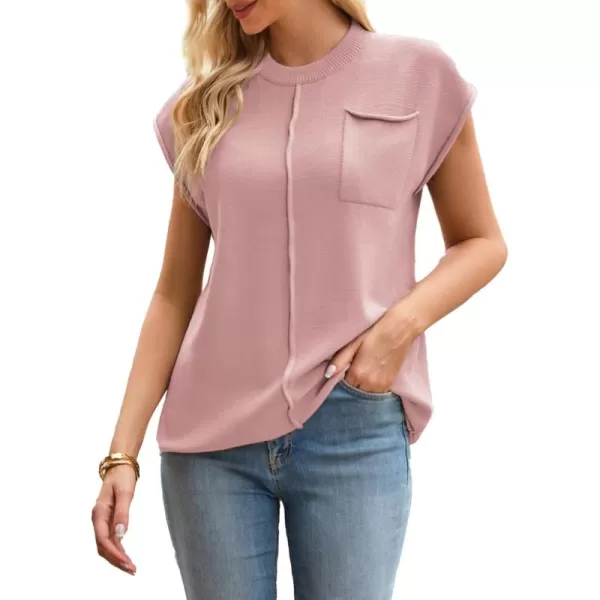 imageGRACE KARIN 2024 Women Cap Sleeve Sweater Top Business Sweater Vest Casual Crew Neck Loose Fit Knit Pullover TopLight Pink