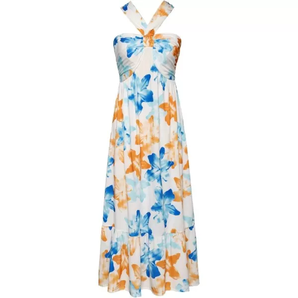 imageGRACE KARIN 2024 Womens Criss Cross Halterneck Sleeveless Summer Floral Print Flowy A Line Maxi DressBlue Brown