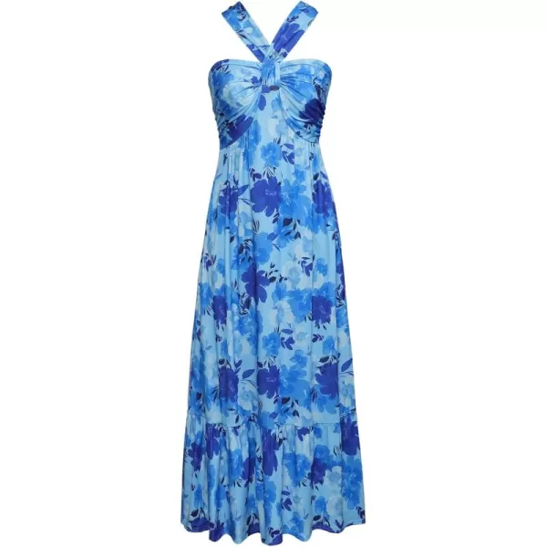 imageGRACE KARIN 2024 Womens Criss Cross Halterneck Sleeveless Summer Floral Print Flowy A Line Maxi DressBlue Floral