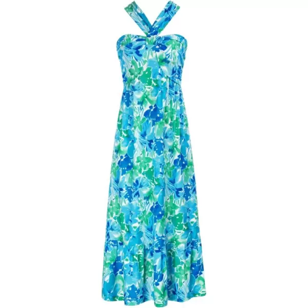 imageGRACE KARIN 2024 Womens Criss Cross Halterneck Sleeveless Summer Floral Print Flowy A Line Maxi DressBlue Green