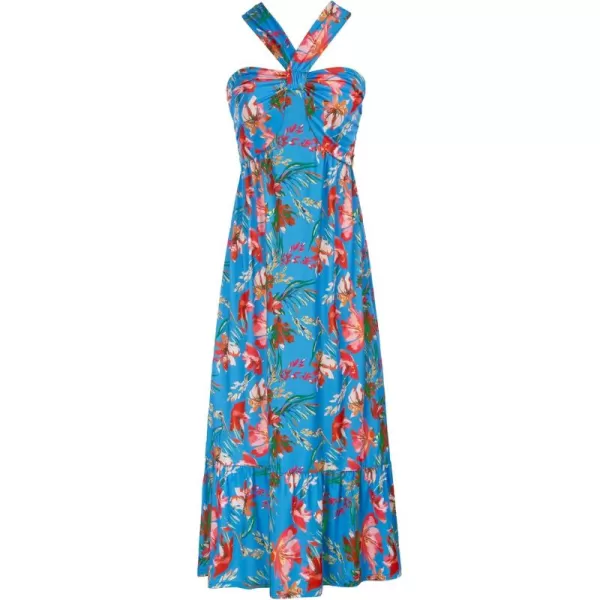 imageGRACE KARIN 2024 Womens Criss Cross Halterneck Sleeveless Summer Floral Print Flowy A Line Maxi DressBlue Red