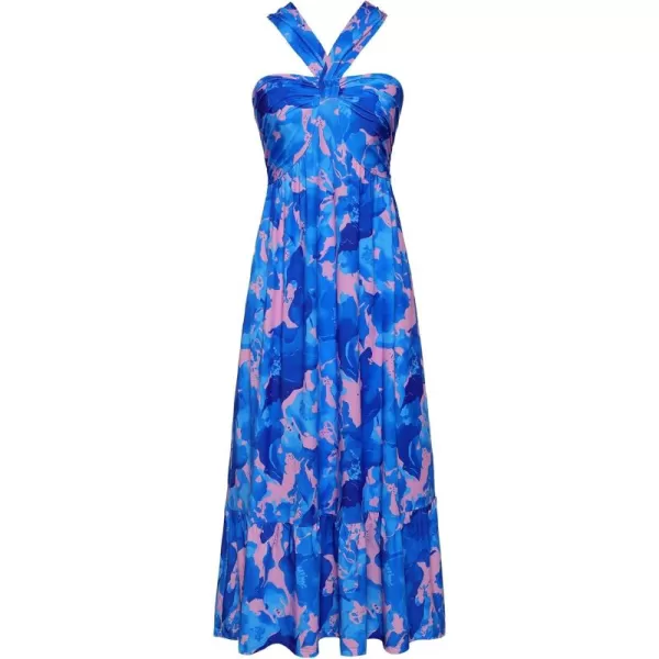 imageGRACE KARIN 2024 Womens Criss Cross Halterneck Sleeveless Summer Floral Print Flowy A Line Maxi DressBlue Rush