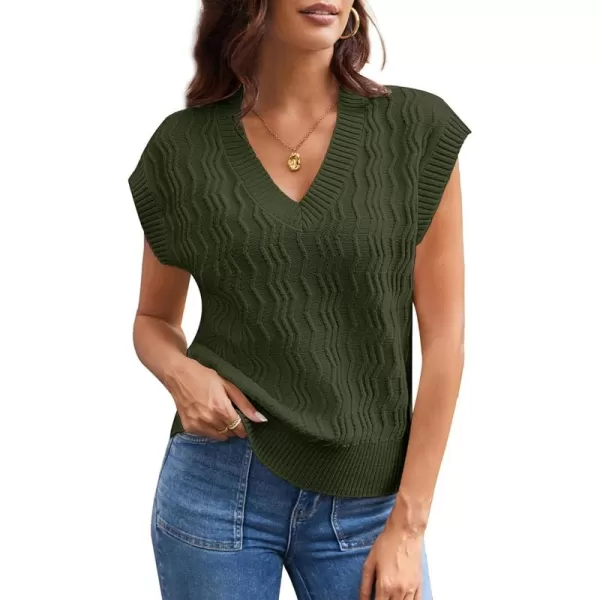 imageGRACE KARIN Womens V Neck Sweater Vest Ribbed Knit Casual Cap Sleeve Loose Fit Pullover Tops Fall Clothes 2024Army Green