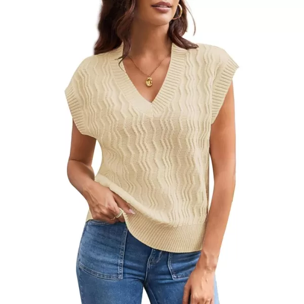 imageGRACE KARIN Womens V Neck Sweater Vest Ribbed Knit Casual Cap Sleeve Loose Fit Pullover Tops Fall Clothes 2024Beige