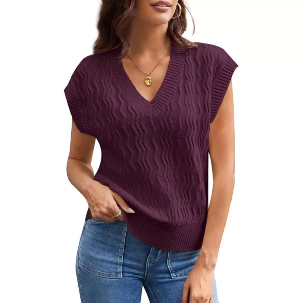 imageGRACE KARIN Womens V Neck Sweater Vest Ribbed Knit Casual Cap Sleeve Loose Fit Pullover Tops Fall Clothes 2024Purple