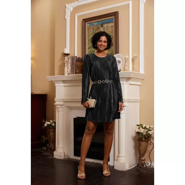 imageGRACE KARIN Dresses for Women Cocktail 2024 Formal Dresses Long Sleeve Short Dress Textured Loose Fit Belt Summer FallBlack
