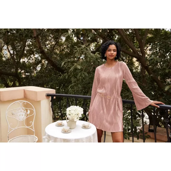 imageGRACE KARIN Dresses for Women Cocktail 2024 Formal Dresses Long Sleeve Short Dress Textured Loose Fit Belt Summer FallLight Pink