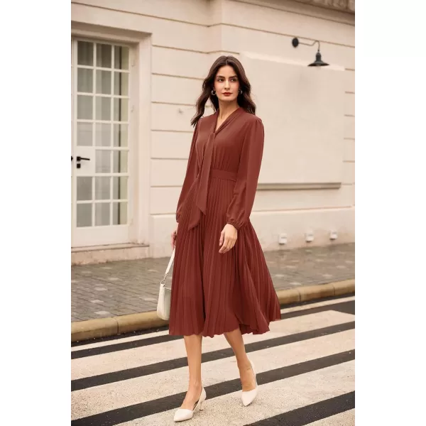 imageGRACE KARIN Womens 2024 Fall Long Sleeve Dress Casual V Neck Pleated A Line Flowy Midi DressesOrange