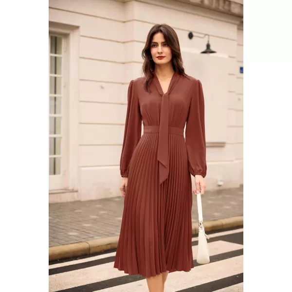 imageGRACE KARIN Womens 2024 Fall Long Sleeve Dress Casual V Neck Pleated A Line Flowy Midi DressesOrange