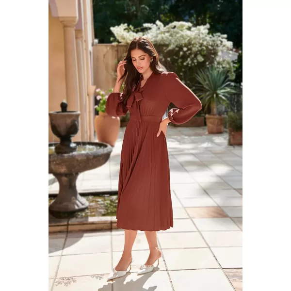 imageGRACE KARIN Womens 2024 Fall Long Sleeve Dress Casual V Neck Pleated A Line Flowy Midi DressesOrange