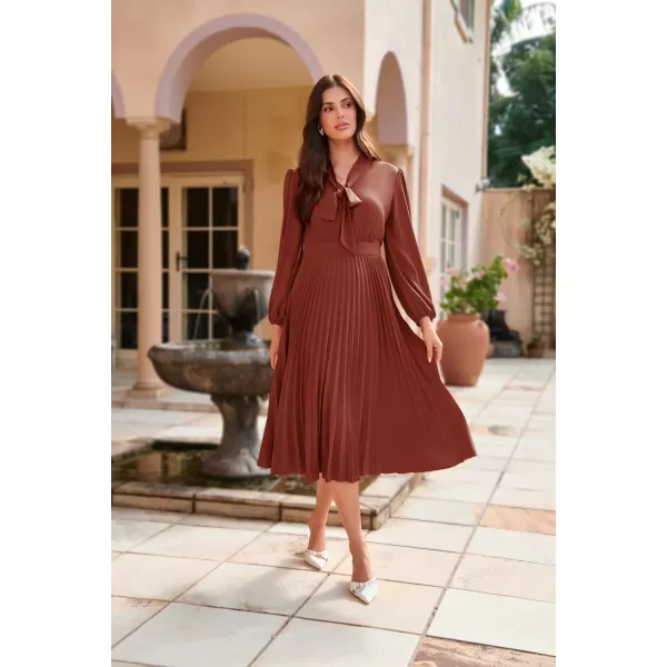 imageGRACE KARIN Womens 2024 Fall Long Sleeve Dress Casual V Neck Pleated A Line Flowy Midi DressesOrange