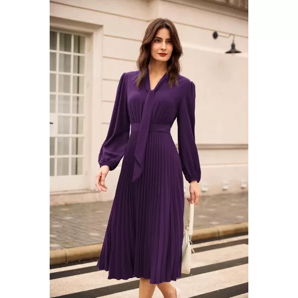 imageGRACE KARIN Womens 2024 Fall Long Sleeve Dress Casual V Neck Pleated A Line Flowy Midi DressesPurple