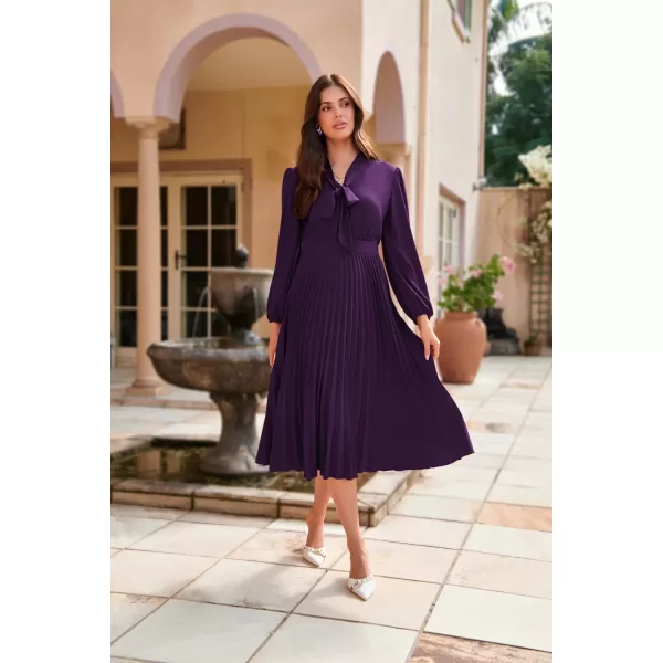 imageGRACE KARIN Womens 2024 Fall Long Sleeve Dress Casual V Neck Pleated A Line Flowy Midi DressesPurple