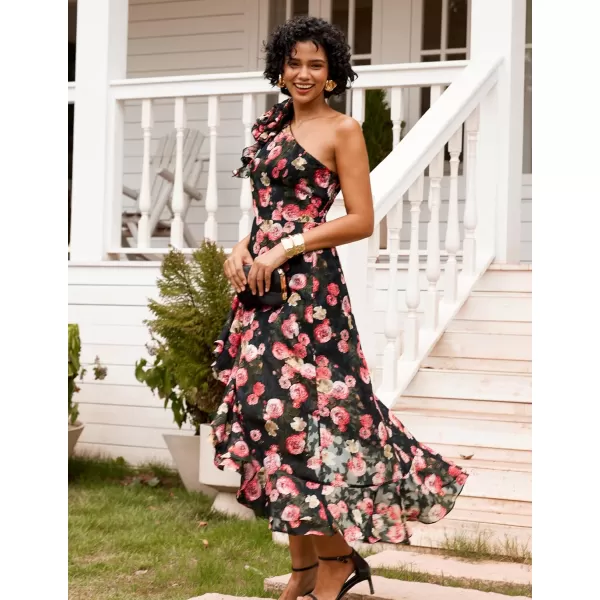 imageGRACE KARIN Womens Summer One Shoulder Sleeveless Dresses Floral Flowy Ruffle High Low Wedding Guest Maxi SundressesFloral Black Red