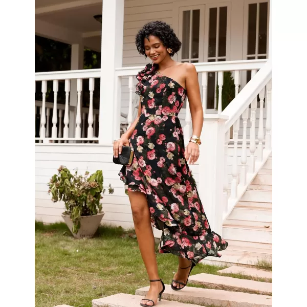 imageGRACE KARIN Womens Summer One Shoulder Sleeveless Dresses Floral Flowy Ruffle High Low Wedding Guest Maxi SundressesFloral Black Red