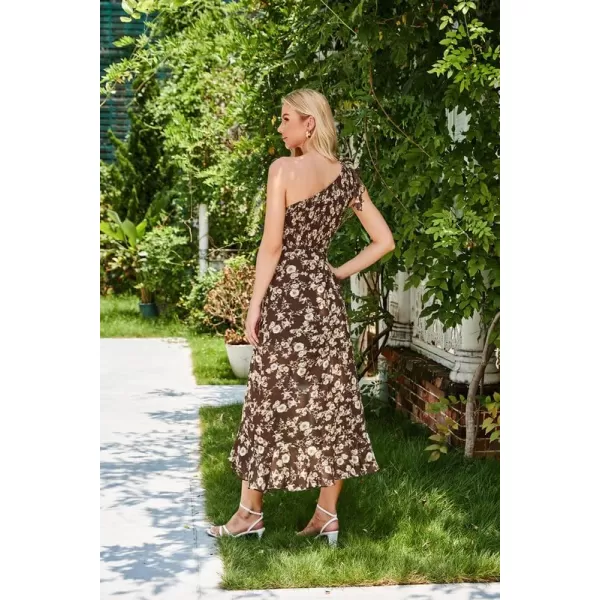 imageGRACE KARIN Womens Summer One Shoulder Sleeveless Dresses Floral Flowy Ruffle High Low Wedding Guest Maxi SundressesFloral Brown White