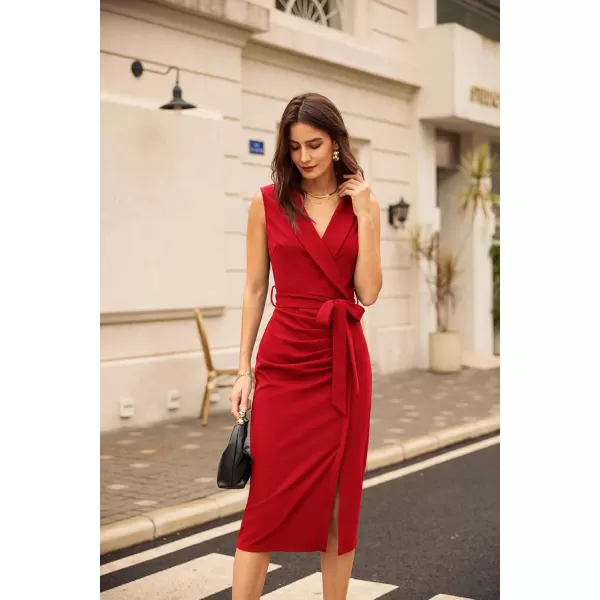 imageGRACE KARIN Womens Wear to Work Dress 2025 Surplice Neck Sleeveless Ruched Wrap Office Pencil DressesDeep Red