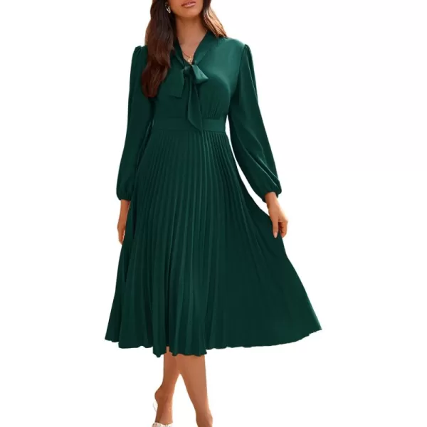 imageGRACE KARIN Womens 2024 Fall Long Sleeve Dress Casual V Neck Pleated A Line Flowy Midi DressesDark Green