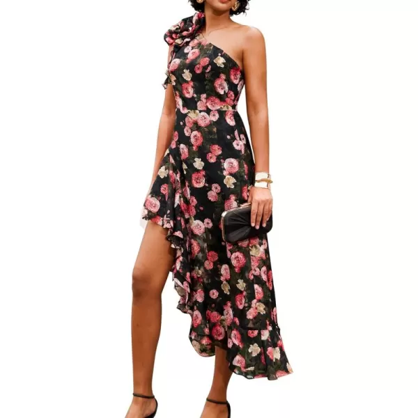 imageGRACE KARIN Womens Summer One Shoulder Sleeveless Dresses Floral Flowy Ruffle High Low Wedding Guest Maxi SundressesFloral Black Red