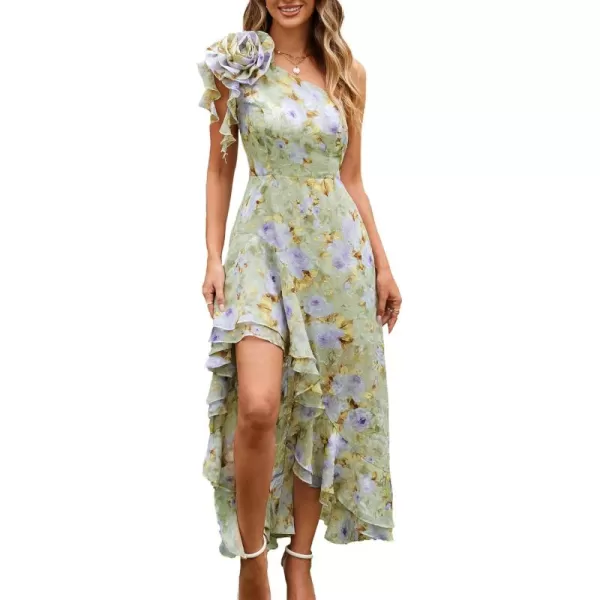 imageGRACE KARIN Womens Summer One Shoulder Sleeveless Dresses Floral Flowy Ruffle High Low Wedding Guest Maxi SundressesFloral Green Purple