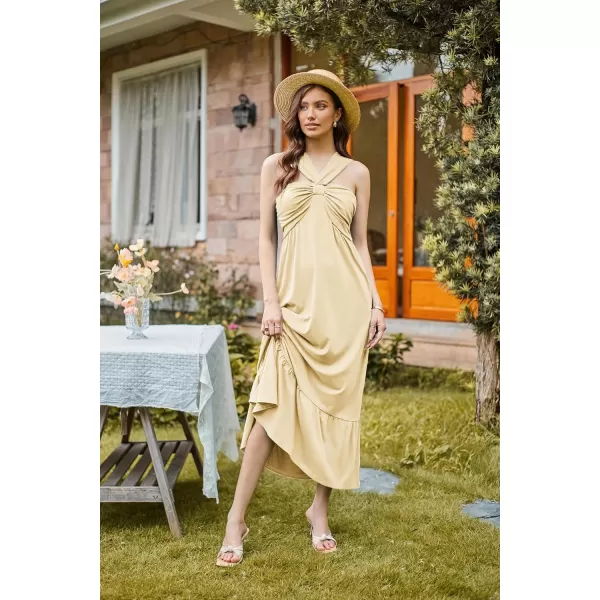 imageGRACE KARIN 2024 Womens Criss Cross Halterneck Sleeveless Summer Flowy A Line Maxi DressBeige