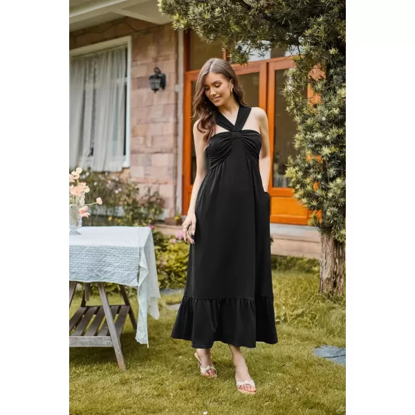 imageGRACE KARIN 2024 Womens Criss Cross Halterneck Sleeveless Summer Flowy A Line Maxi DressBlack